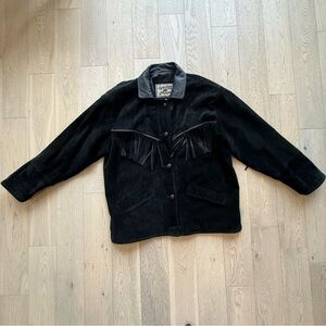 Vintage Black Leather Fringed Jacket Size Large